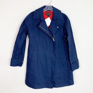 J.Crew | navy blue trench coat gold zipper XS